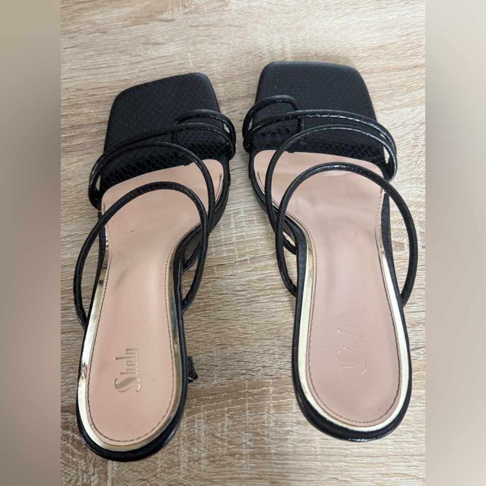 SHEIN Size40 US9.5 Square Ring Toe Stiletto Heel Mules Snackeskin Leather Sandal - Picture 8 of 10
